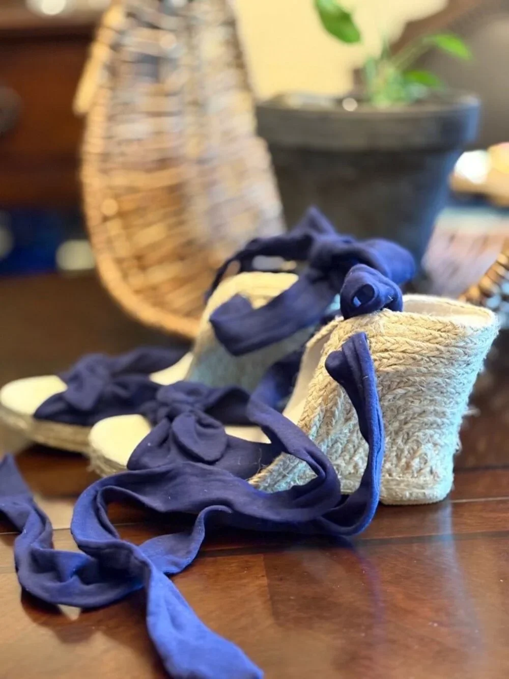 Old Navy Blue Lace Up Espadrille Wedge Sandals - Size 8.5